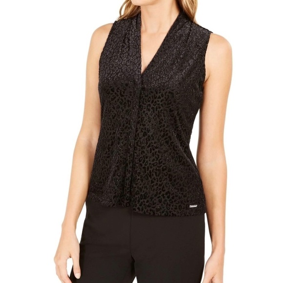Calvin Klein Tank Top Animal Pattern Glitter Black PM - Picture 1 of 9